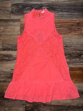 entro Sleeveless Coral Lace Trim Dress, Size M